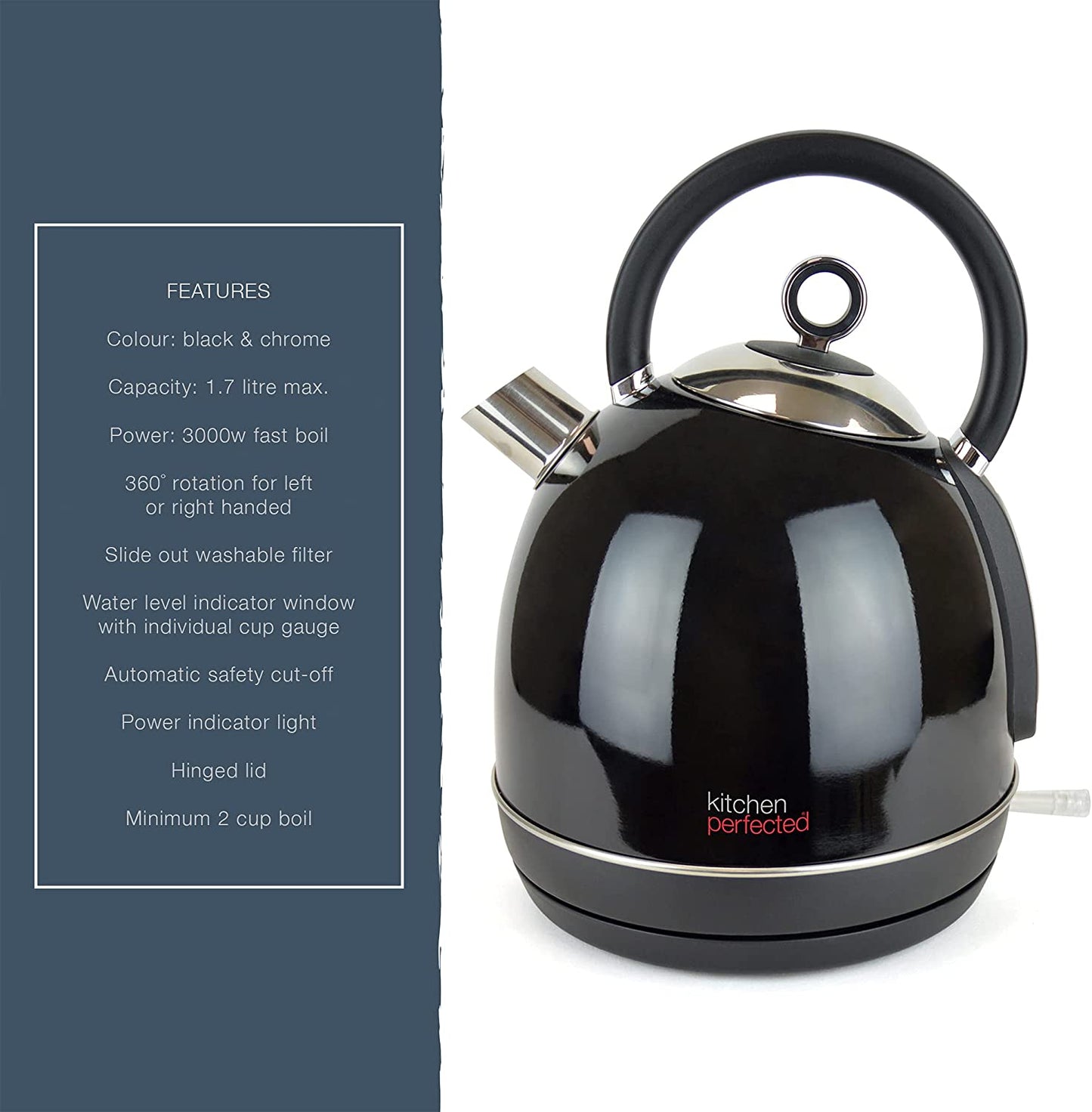 Stainless Steel Electric Black Kettle Kitchen Perfected (E1625RG)