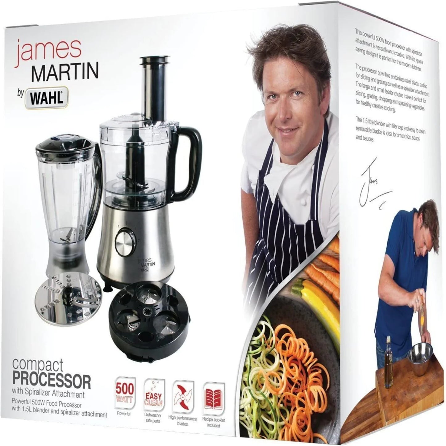 Electric Stainless Steel and Black Wahl  James Martin Food Processor with Spiralizer (ZX971)