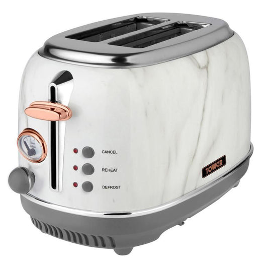 Tower Electric White Marble and Stainless Steel 2 Slice Toaster with Rose Gold (T20016wmrg)