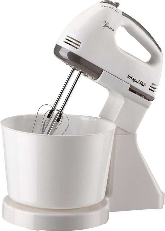 White Electric Food Hand Mixer with Bowl & Stand Infapower 120W (X102)
