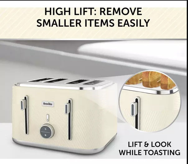 Cream Electric Breville Obliq 4 Slice Toaster  (Refurbished VTT997)