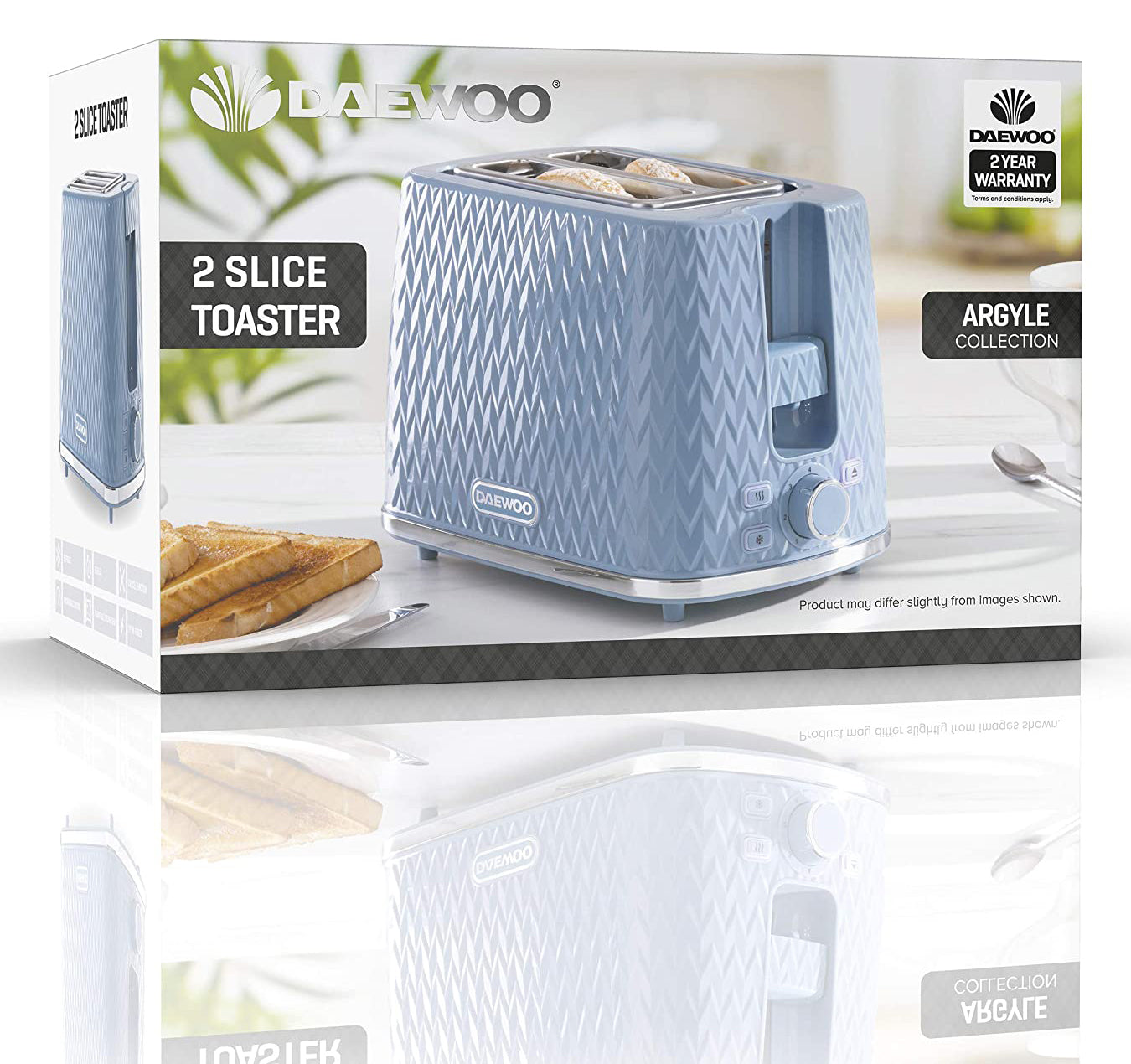 Daewoo Electric Light Blue 2 Slice Toaster Argyle  (SDA1823)