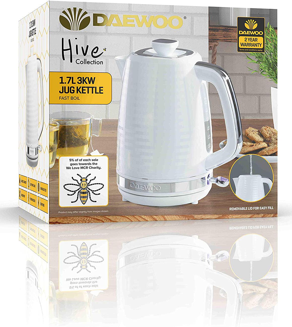Daewoo Electric White Kettle Hive 1.7L 3KW Textured (SDA1970)