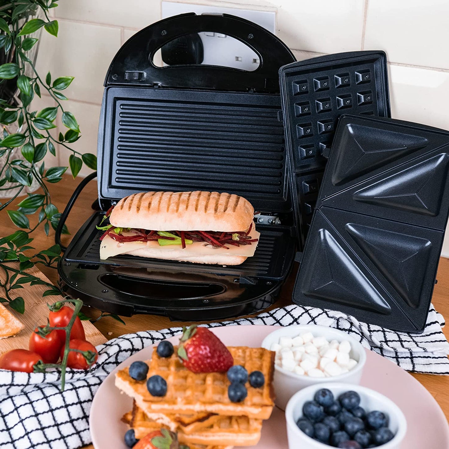 Domestic King 3 in 1 Electric Sandwich Toaster, Panini Press Grill and Waffle Maker  (DK18025)