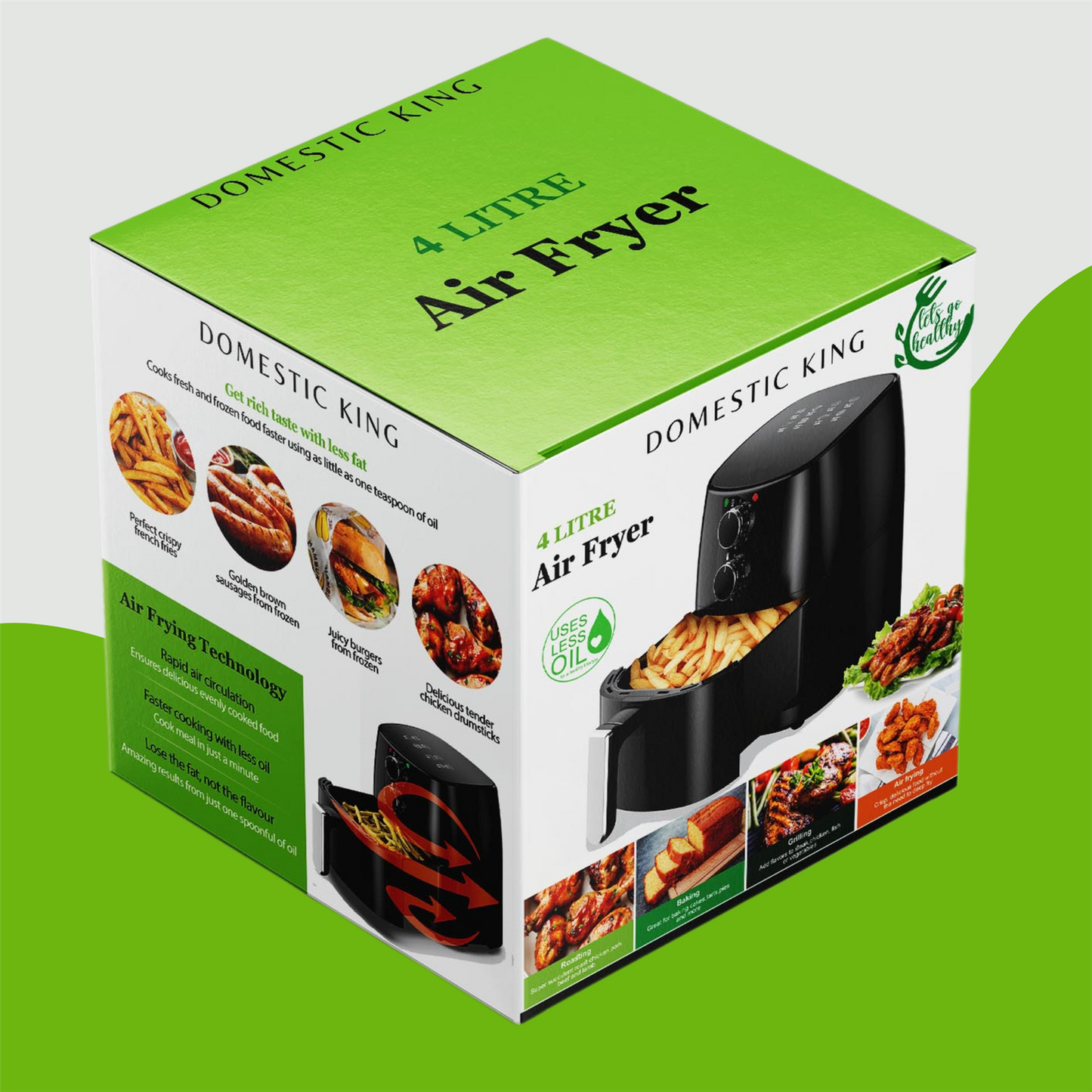 Domestic King 4 Litre Electric Black Air Fryer With Timer & Temperature Control (DK18056)