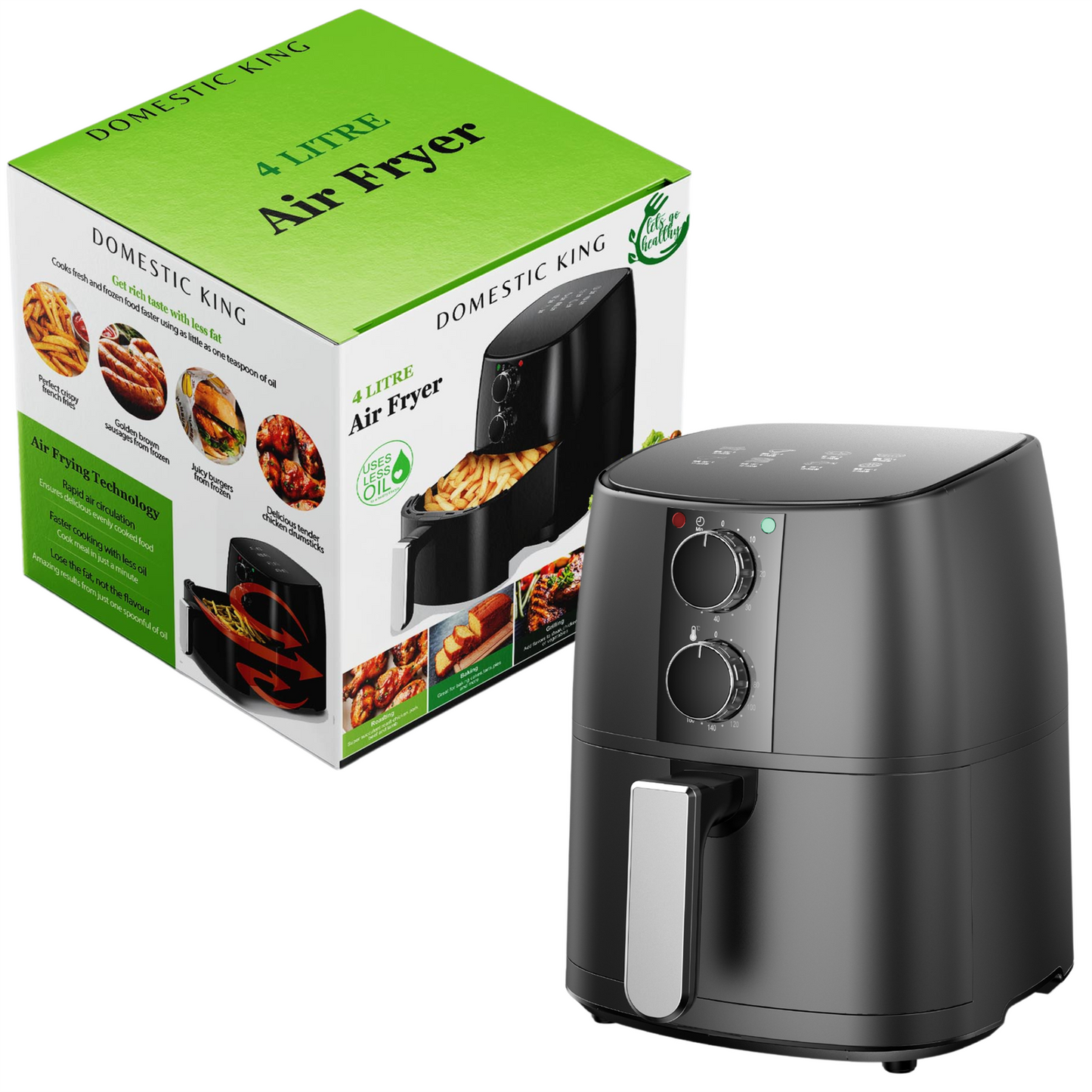 Domestic King 4 Litre Electric Black Air Fryer With Timer & Temperature Control (DK18056)