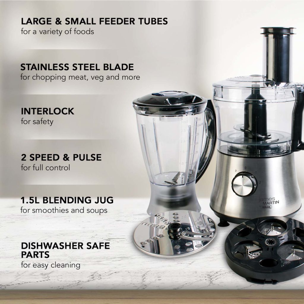 Electric Stainless Steel and Black Wahl  James Martin Food Processor with Spiralizer (ZX971)