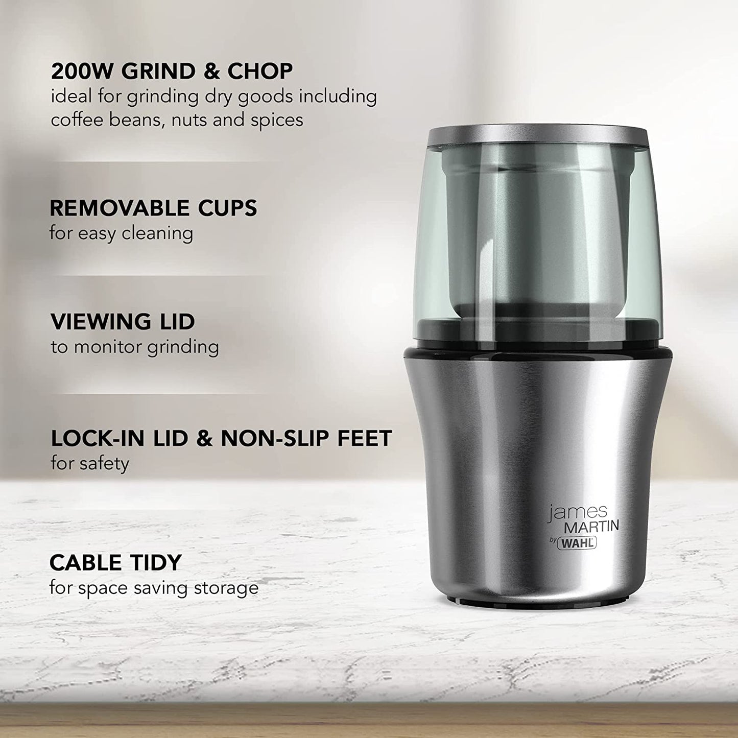 Electric Wahl James Martin Bean Coffee Grinder and Chop Stainless Steel  (ZX889)