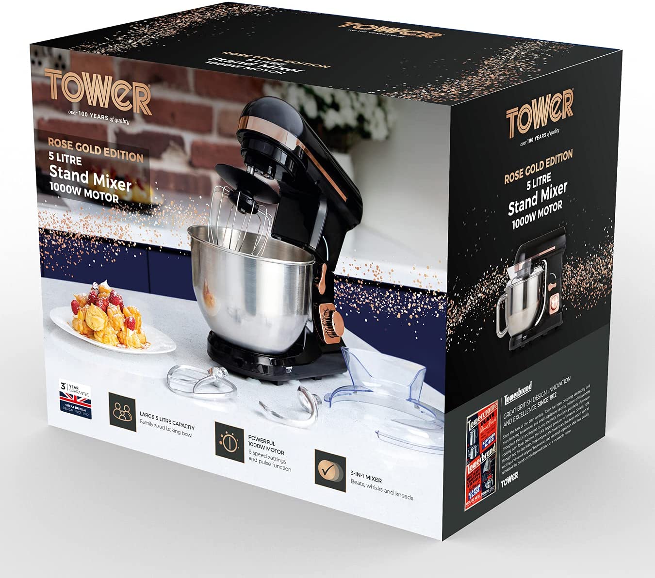Food Stand Mixer Tower 3-in-1 1000W Stainless Steel and Rose Gold (T12033RG)