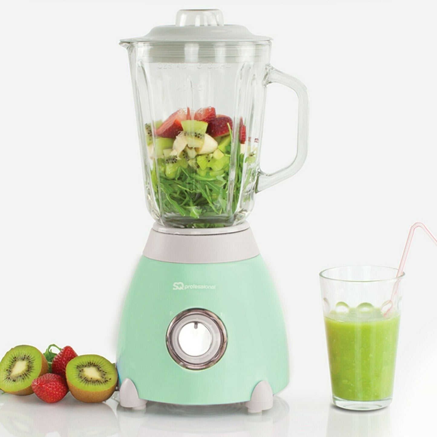 Green and Glass Jug Food Blender & Grinder 500W SQ Professional with 100g Seafoam (7282)
