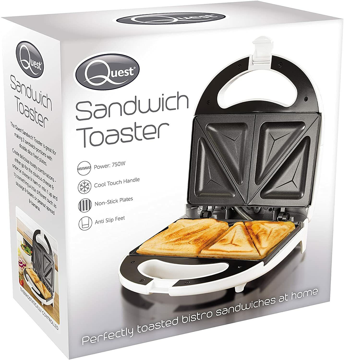 White Quest Electric 2 Slice Sandwich Toaster Maker 750W (35139)