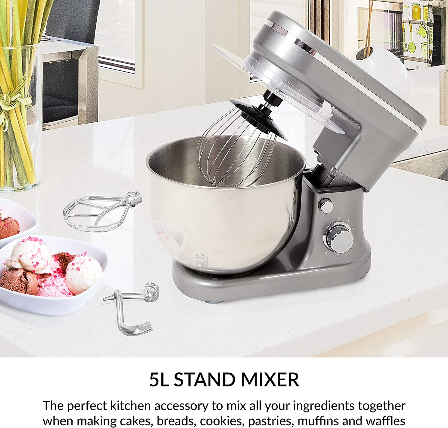 Quest Electric Grey Food Stand Mixer Machine 1200W  (33669X1)
