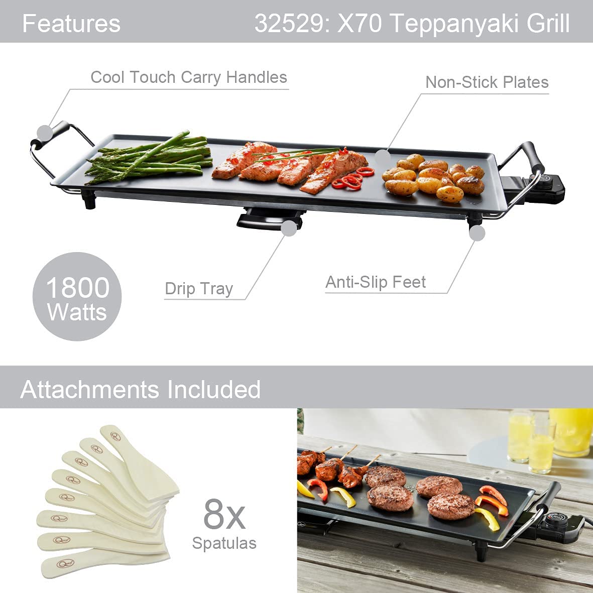 Large Quest Electric Non-Stick Table Top Grill - Teppanyaki (32529)