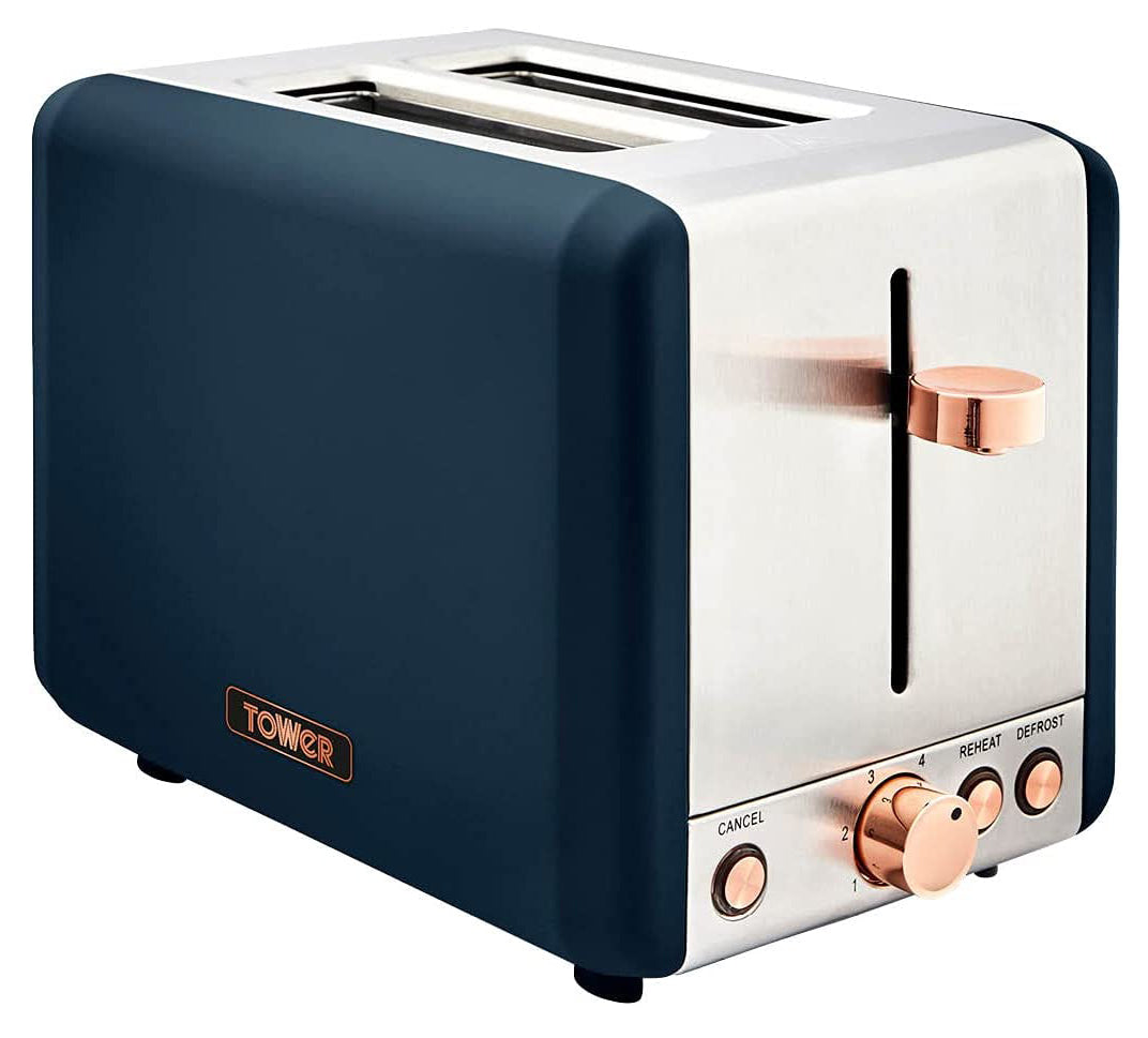 Tower Electric Stainless Steel  2 Slice Toaster Blue Rose and Gold Cavaletto 850W (T20036MNB)