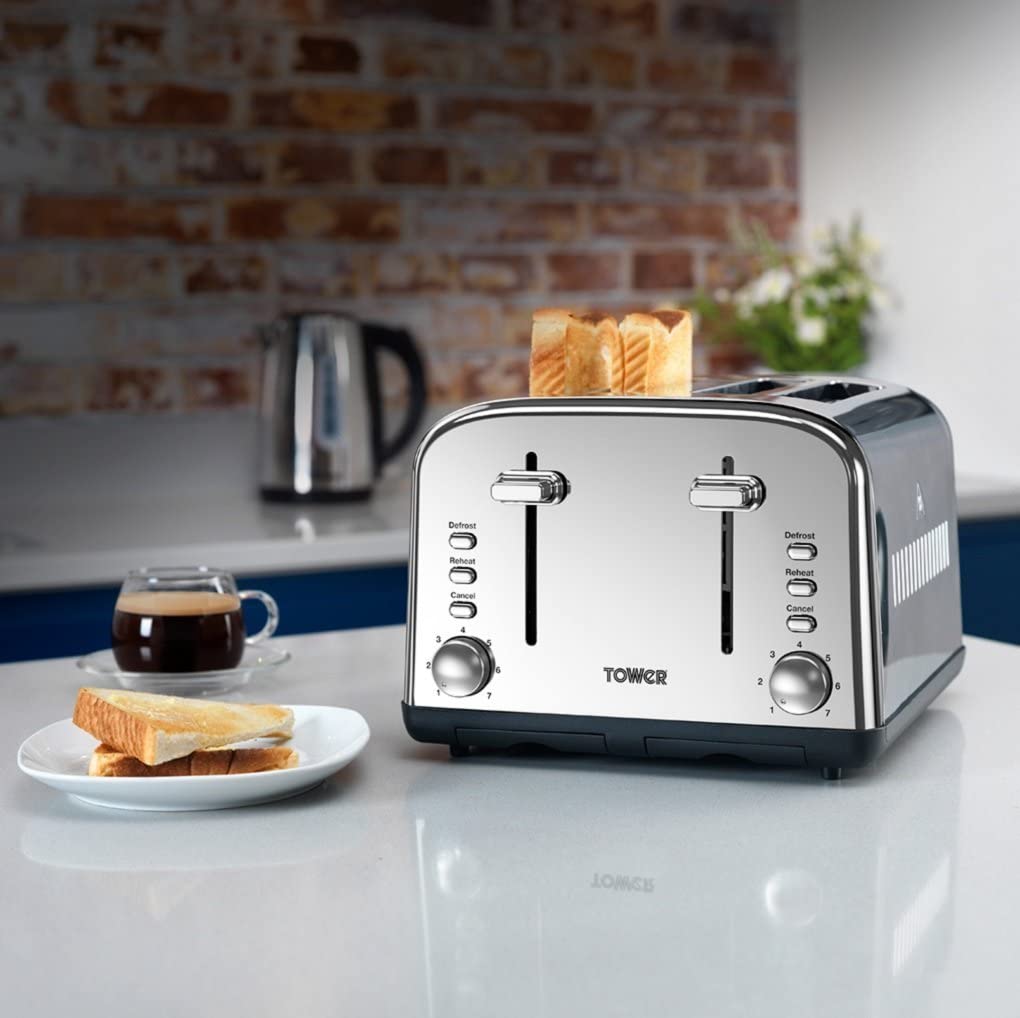 Tower Electric Stainless Steel 4 Slice Toaster Infinity 1800W (T20015S)